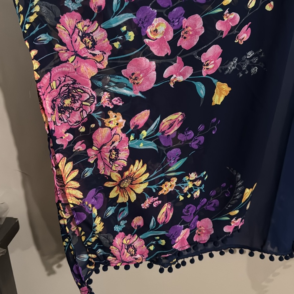 Pinky Navy Blue Sheer Kimono Women's One Size Floral, Beach, Vacation, Summer - Picture 7 of 8